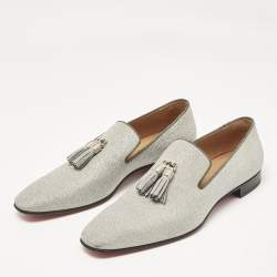 Christian Louboutin Silver Glitter Dandelion Tassel Loafers Size 44