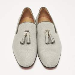 Christian Louboutin Silver Glitter Dandelion Tassel Loafers Size 44