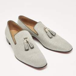 Christian Louboutin Silver Glitter Dandelion Tassel Loafers Size 44