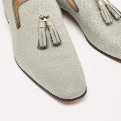 Christian Louboutin Silver Glitter Dandelion Tassel Loafers Size 44
