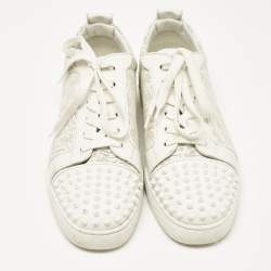 Pre Owned Christian Louboutin White Leather Louis Junior Spikes Lace Up Sneakers Size 44