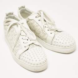 Pre Owned Christian Louboutin White Leather Louis Junior Spikes Lace Up Sneakers Size 44