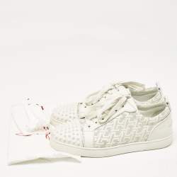Pre Owned Christian Louboutin White Leather Louis Junior Spikes Lace Up Sneakers Size 44