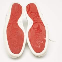 Pre Owned Christian Louboutin White Leather Louis Junior Spikes Lace Up Sneakers Size 44