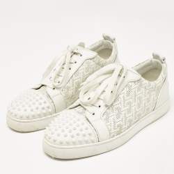 Pre Owned Christian Louboutin White Leather Louis Junior Spikes Lace Up Sneakers Size 44
