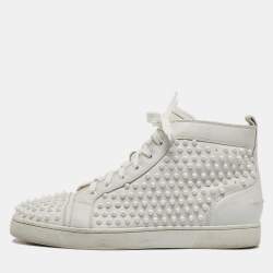 Christian Louboutin White Leather Louis Spikes High Top Sneakers Size 44.5