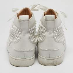 Christian Louboutin White Leather Louis Spikes High Top Sneakers Size 44.5