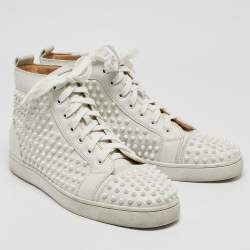 Christian Louboutin White Leather Louis Spikes High Top Sneakers Size 44.5
