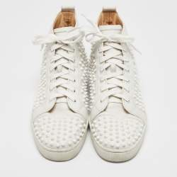 Christian Louboutin White Leather Louis Spikes High Top Sneakers Size 44.5