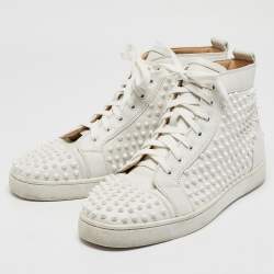 Christian Louboutin White Leather Louis Spikes High Top Sneakers Size 44.5