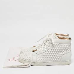 Christian Louboutin White Leather Louis Spikes High Top Sneakers Size 44.5