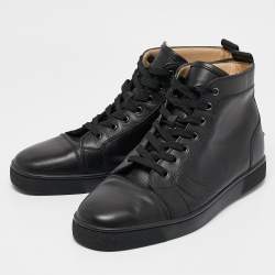 Christian Louboutin Black Leather Louis High Top Sneakers Size 43.5