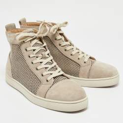 Christian Louboutin Grey Suede and Knit Fabric Rantus High Top Sneakers Size 44