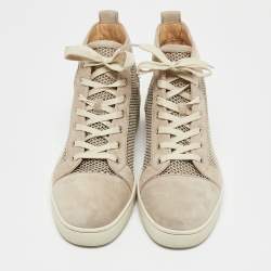 Christian Louboutin Grey Suede and Knit Fabric Rantus High Top Sneakers Size 44
