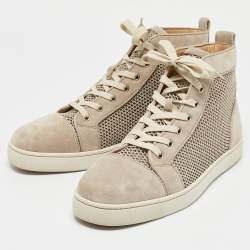 Christian Louboutin Grey Suede and Knit Fabric Rantus High Top Sneakers Size 44