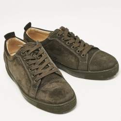 Christian Louboutin Dark Green Suede Louis Junior Sneakers Size 43
