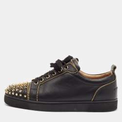 Christian Louboutin Black Leather Rush Spike Lace Up Sneakers Size 42