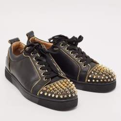 Christian Louboutin Black Leather Rush Spike Lace Up Sneakers Size 42