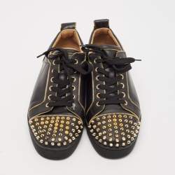 Christian Louboutin Black Leather Rush Spike Lace Up Sneakers Size 42