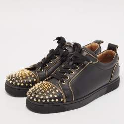 Christian Louboutin Black Leather Rush Spike Lace Up Sneakers Size 42