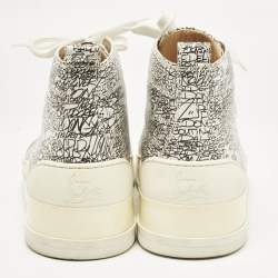 Christian Louboutin White/Black Graffiti Leather Aurelien High Top Sneakers Size 43.5