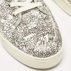 Christian Louboutin White/Black Graffiti Leather Aurelien High Top Sneakers Size 43.5