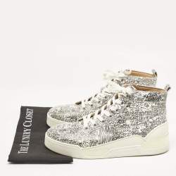 Christian Louboutin White/Black Graffiti Leather Aurelien High Top Sneakers Size 43.5