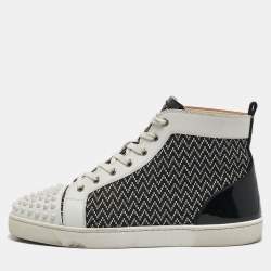 Christian Louboutin Black/White Canvas, Patent and Leather Lou Spikes Orlato Sneakers Size 45