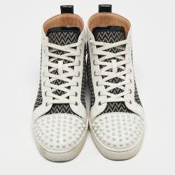 Christian Louboutin Black/White Canvas, Patent and Leather Lou Spikes Orlato Sneakers Size 45