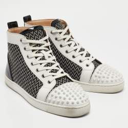 Christian Louboutin Black/White Canvas, Patent and Leather Lou Spikes Orlato Sneakers Size 45