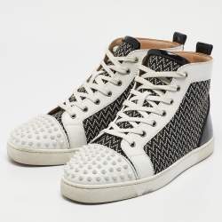 Christian Louboutin Black/White Canvas, Patent and Leather Lou Spikes Orlato Sneakers Size 45