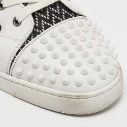 Christian Louboutin Black/White Canvas, Patent and Leather Lou Spikes Orlato Sneakers Size 45