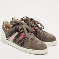 Christian Louboutin Black/Grey Suede and Leather Vida Viva Low Top Sneakers Size 39