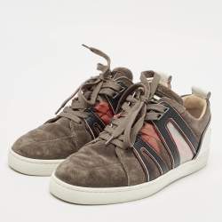 Christian Louboutin Black/Grey Suede and Leather Vida Viva Low Top Sneakers Size 39