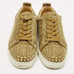 Christian Louboutin Green Suede Louis Junior Spikes Low Top Sneakers Size 40