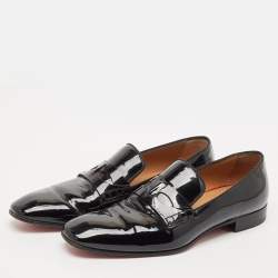 Christian Louboutin Black Patent Leather Dandelion Smoking Slippers Size 39