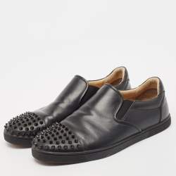 Christian Louboutin Black Leather Boat Spike Slip On Sneakers Size 41