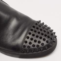 Christian Louboutin Black Leather Boat Spike Slip On Sneakers Size 41