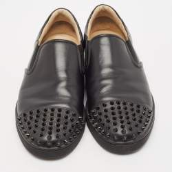 Christian Louboutin Black Leather Boat Spike Slip On Sneakers Size 41