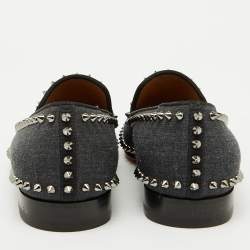 Christian Louboutin Dark Grey Fabric Spikes Smoking Slippers Size 42