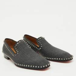 Christian Louboutin Dark Grey Fabric Spikes Smoking Slippers Size 42