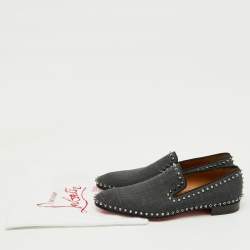 Christian Louboutin Dark Grey Fabric Spikes Smoking Slippers Size 42