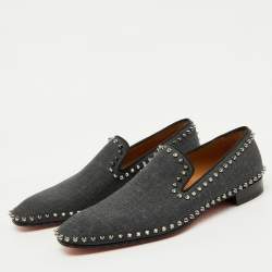 Christian Louboutin Dark Grey Fabric Spikes Smoking Slippers Size 42