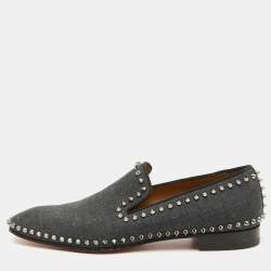 Christian Louboutin Dark Grey Fabric Spikes Smoking Slippers Size 42