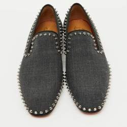 Christian Louboutin Dark Grey Fabric Spikes Smoking Slippers Size 42