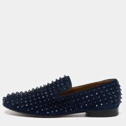 Christian Louboutin Navy Blue Suede Dandelion Spikes Smoking Slippers Size 41