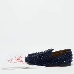 Christian Louboutin Navy Blue Suede Dandelion Spikes Smoking Slippers Size 41