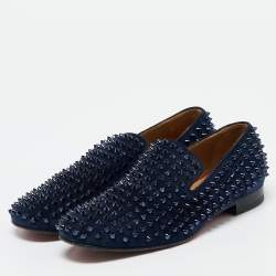 Christian Louboutin Navy Blue Suede Dandelion Spikes Smoking Slippers Size 41