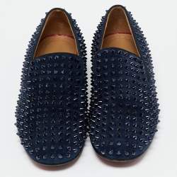 Christian Louboutin Navy Blue Suede Dandelion Spikes Smoking Slippers Size 41