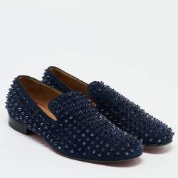 Christian Louboutin Navy Blue Suede Dandelion Spikes Smoking Slippers Size 41